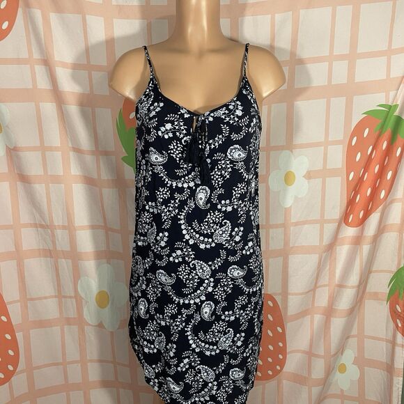 H&M Navy Blue Paisley Roung Hem SUmmer Adjustable Strap Mini Dress Size 2 - Picture 1 of 6